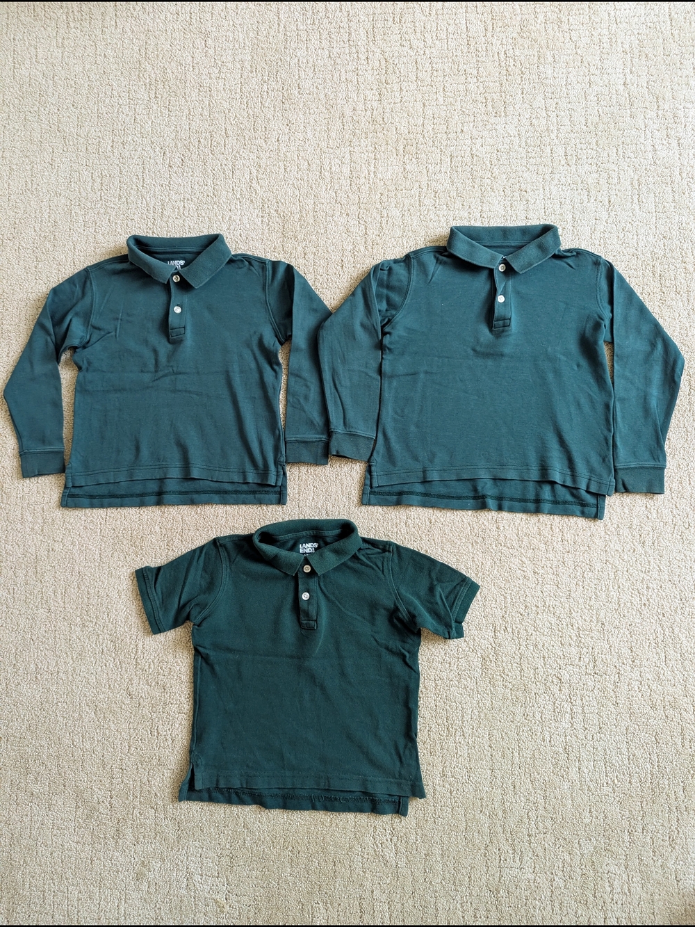 Lot Of 3 Lands’ End Kids Uniform Polo Shirt Boys S 4 EVERGREEN Organic Cotton
